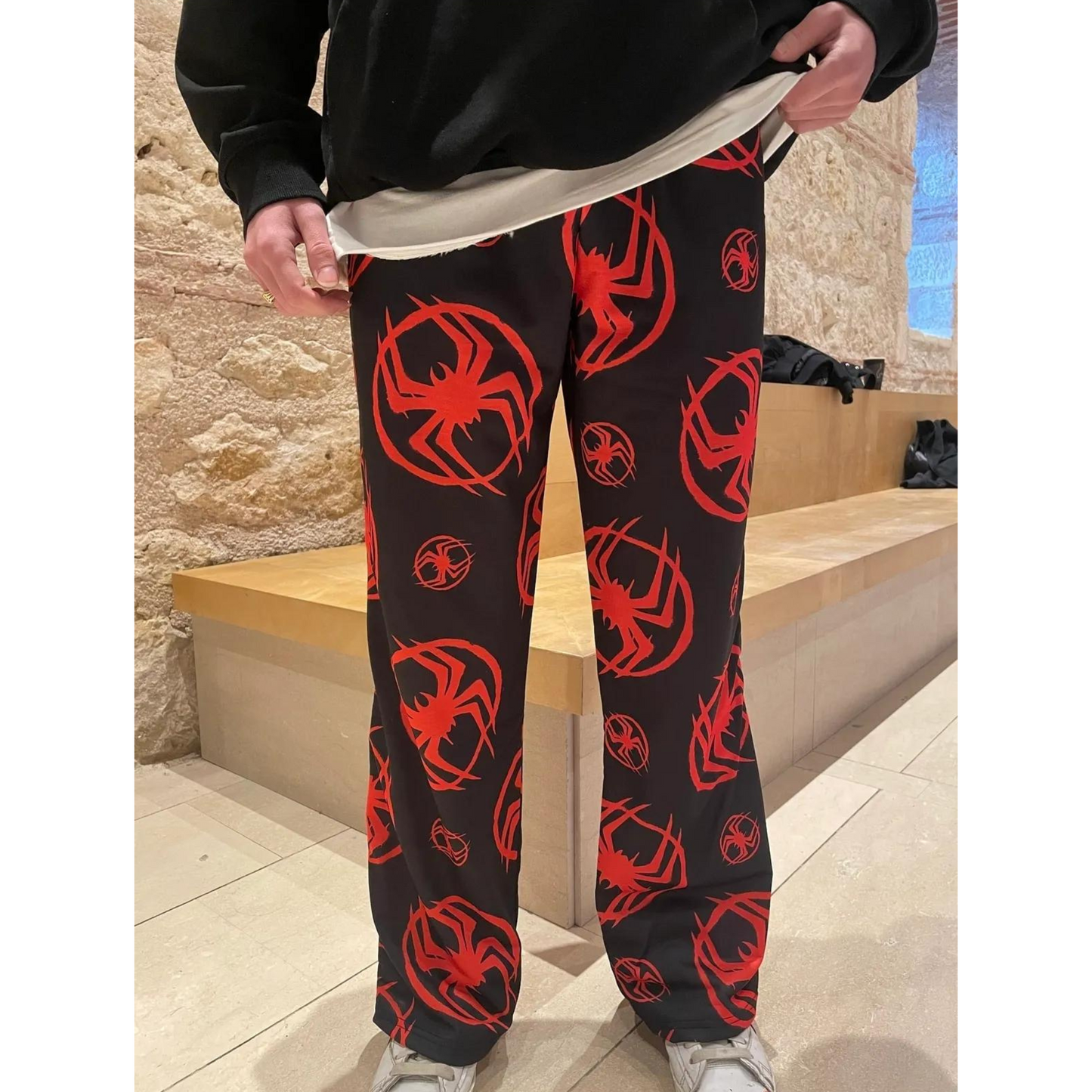 Spider Logo Printed Black Pajama Pants