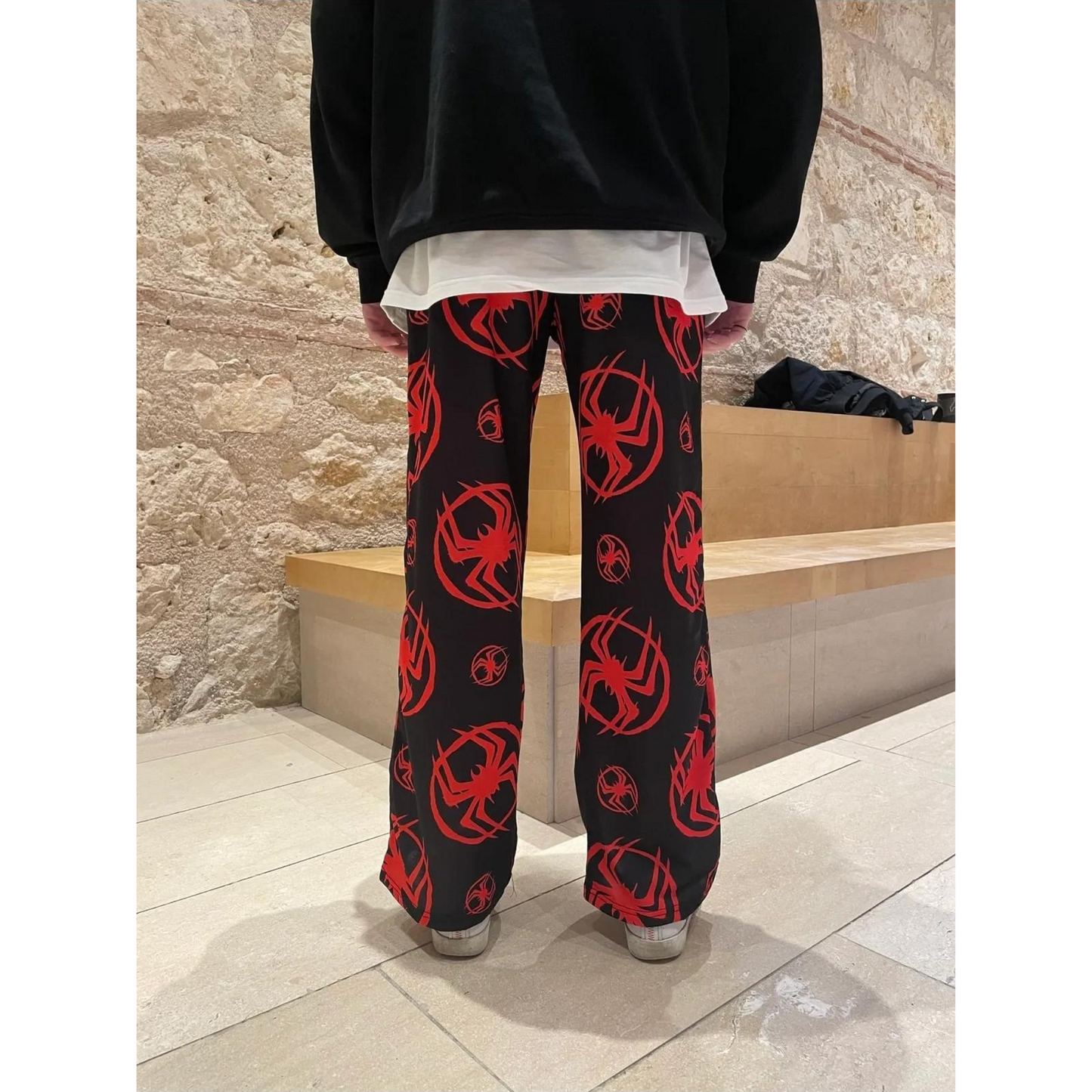 Spider Logo Printed Black Pajama Pants