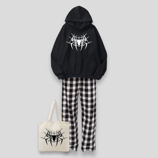 Spider Hoodie And Plaid Pajama Pants Set