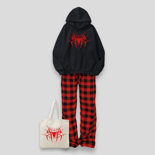 Red Spider Hoodie and Plaid Pajama pants Set