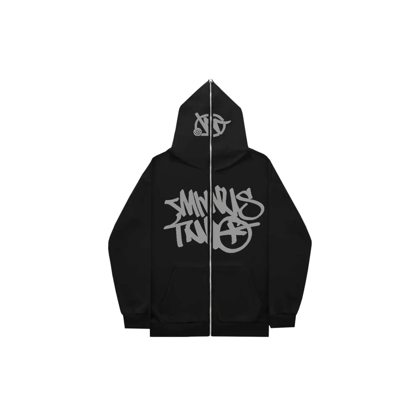 Hip-Hop Style Full Zip Black Hoodie