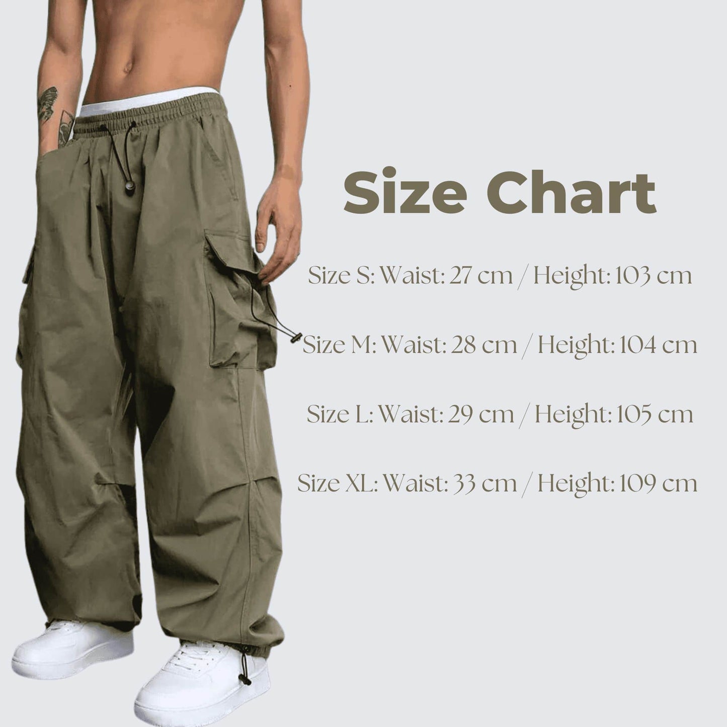 Khaki Green Loose Cargo Parachute Pants