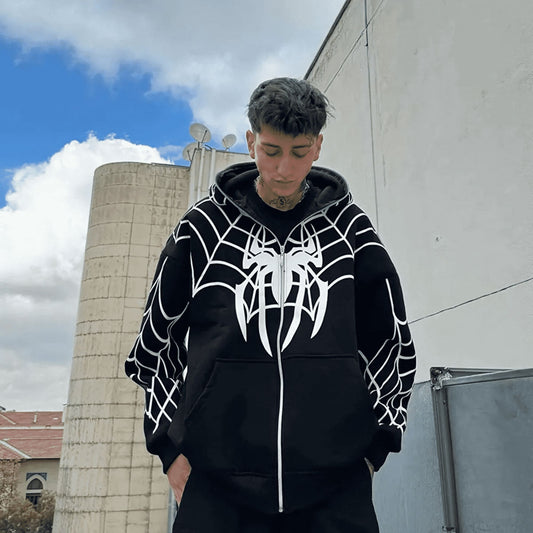 Full Zip Spider Black Hoodie