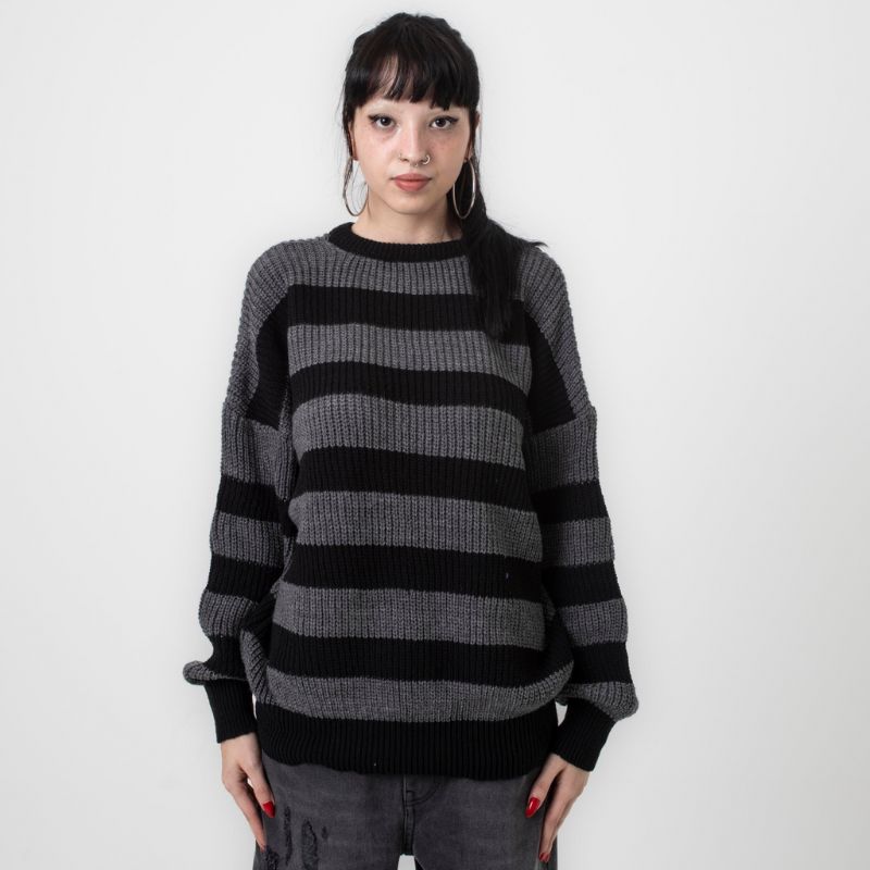 Black Striped Grey Vintage Sweater