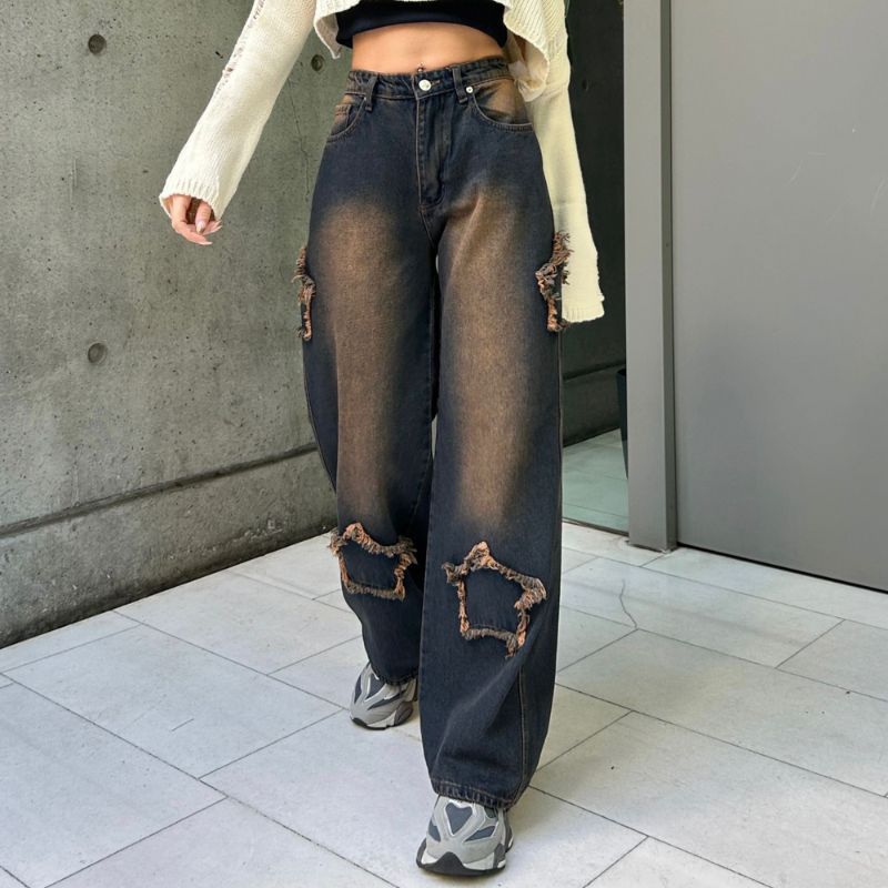 y2k star patchwork pants