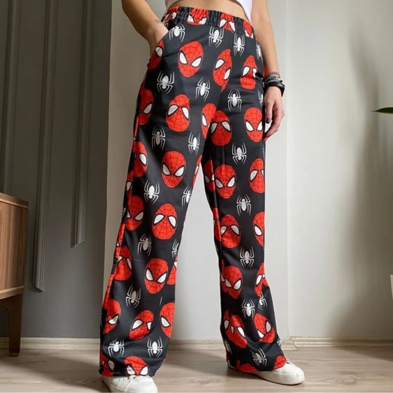 Spider Mask Printed Black Pajama Pants Bolditude