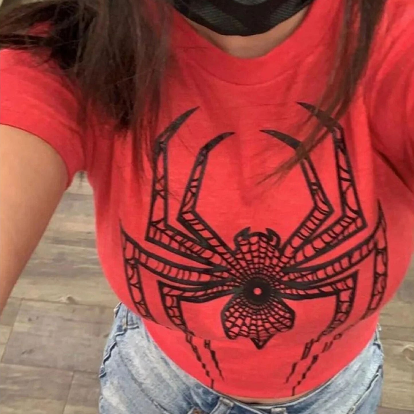 Spider Printed Red Crop Top